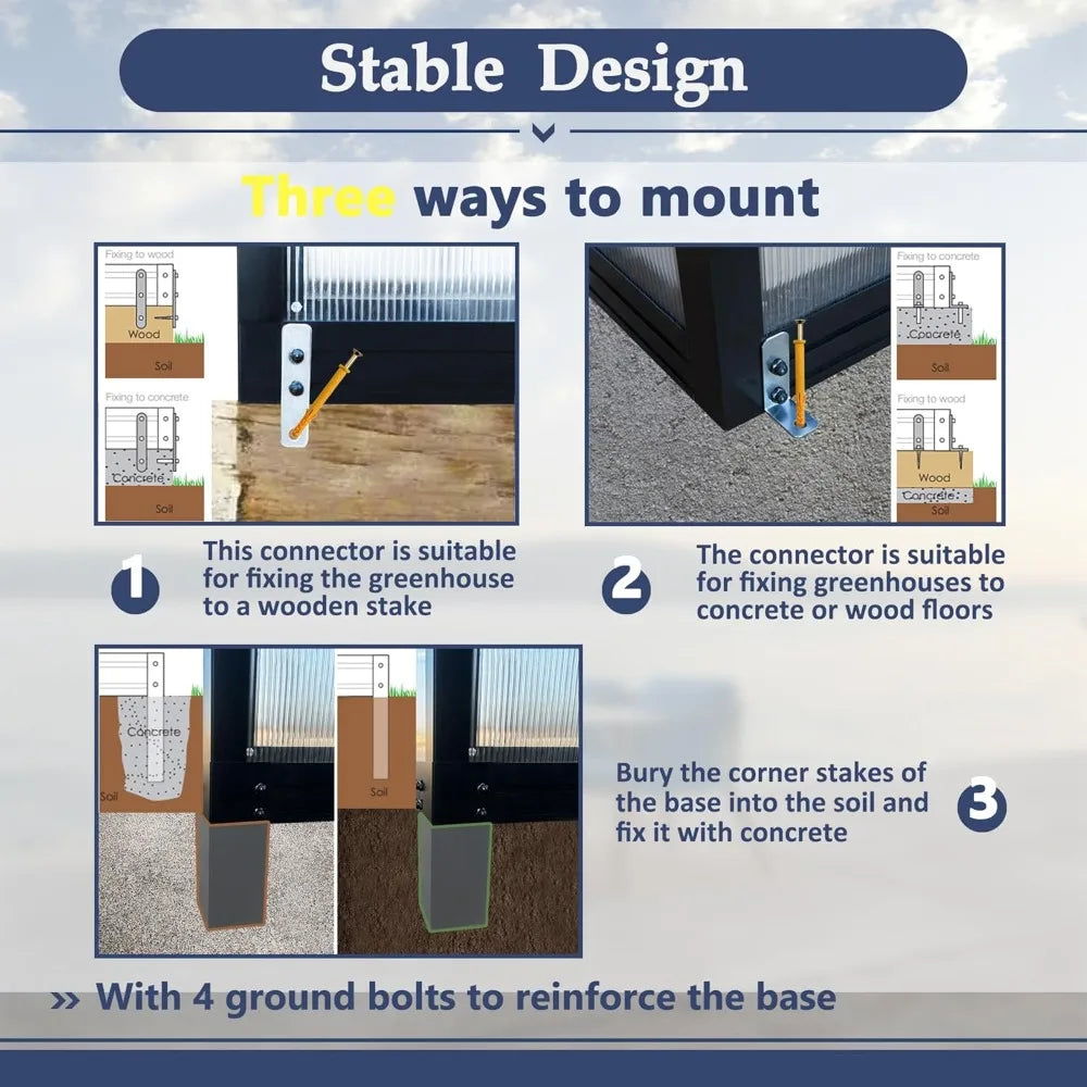 Heavy Duty Polycarbonate Walk-In Greenhouse for Outdoor Gardening