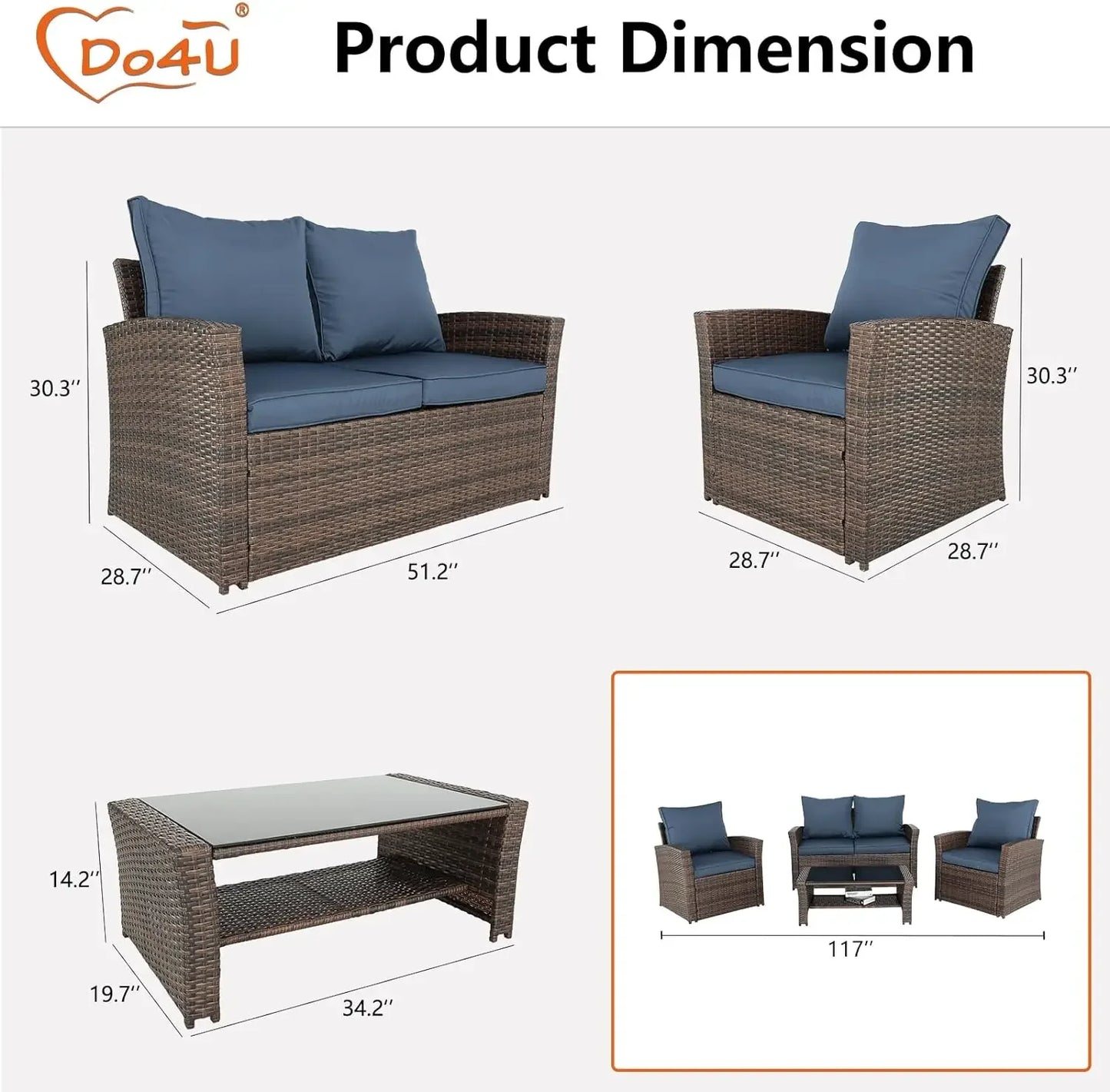 Modern Outdoor Wicker Sectional Patio Furniture Conversation Set