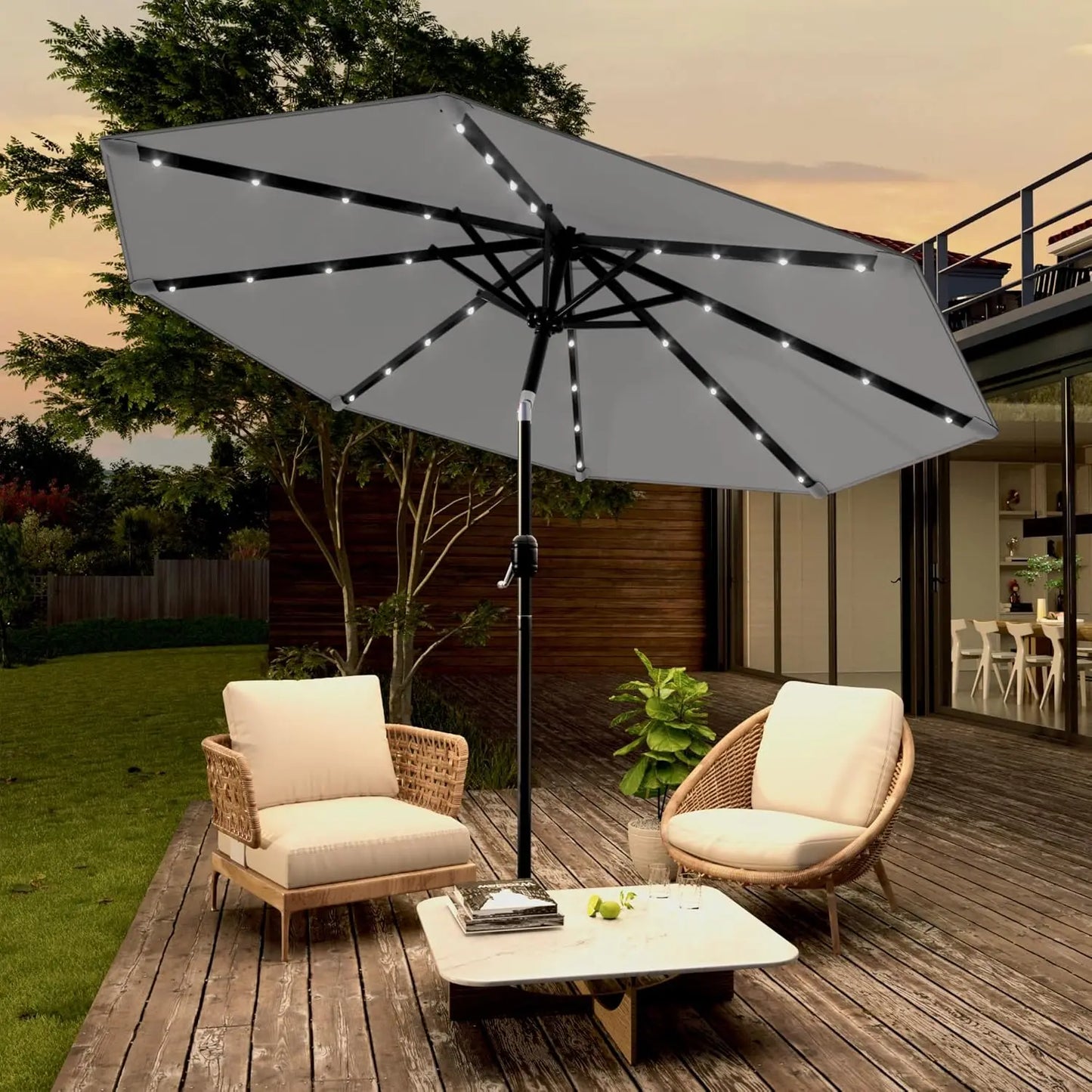 Solar Powered Patio Umbrella with 32 LED Lights and Tilt