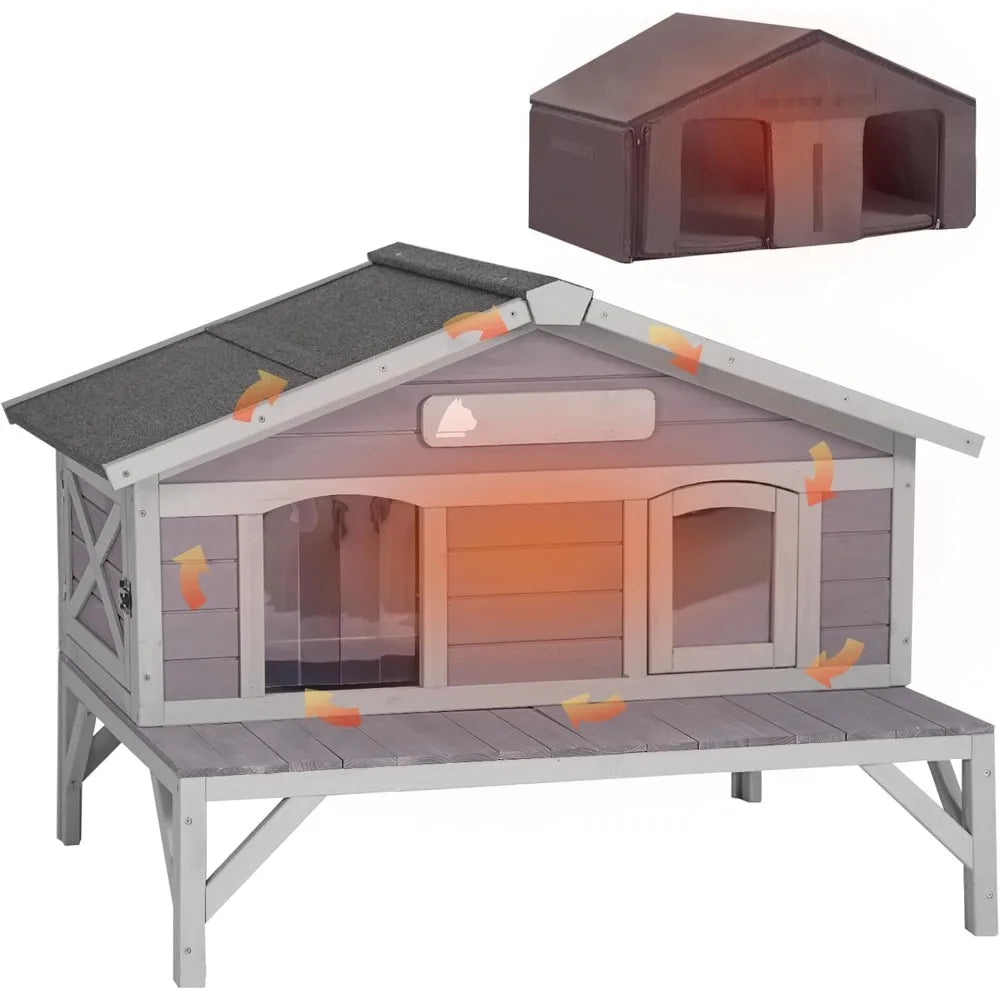 Outdoor Cat House Insulated Weatherproof Shelter for Feral Cats