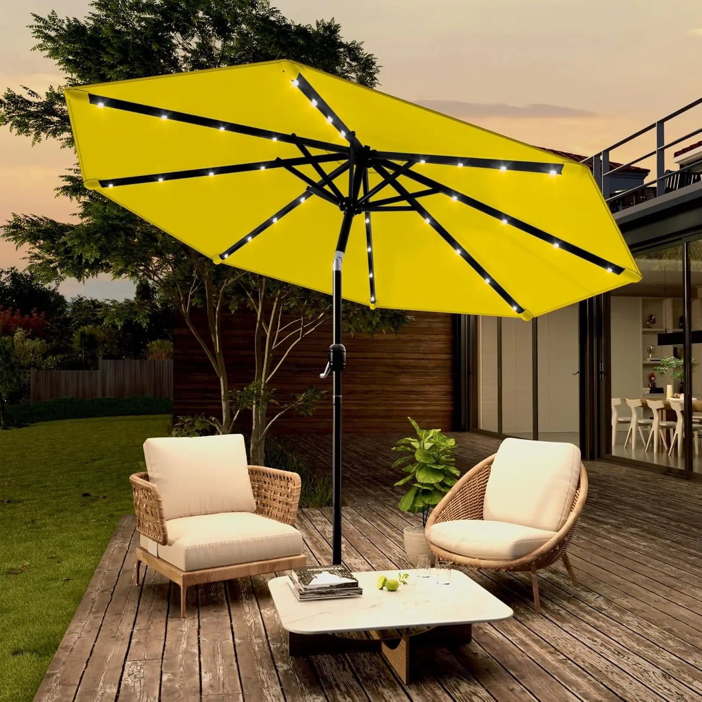 Solar Powered Patio Umbrella with 32 LED Lights and Tilt