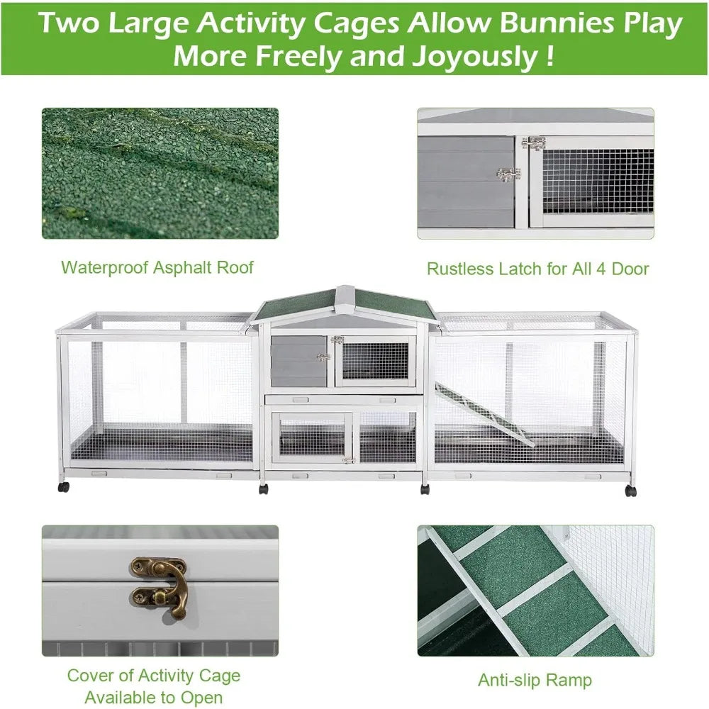 Outdoor Wooden Rabbit Hutch with Wheels for Easy Mobility