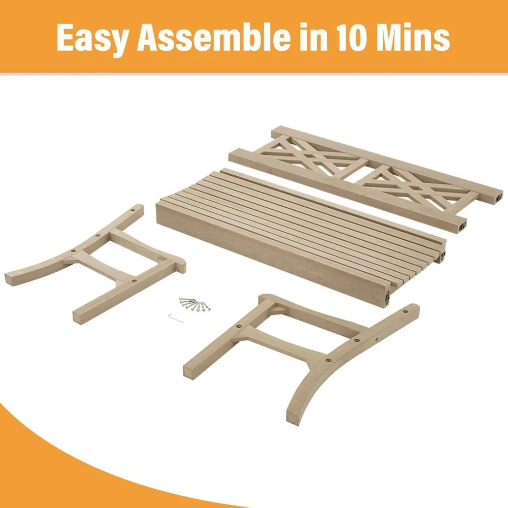 All-Weather Outdoor Bench with Decorative Backrest and Armrests