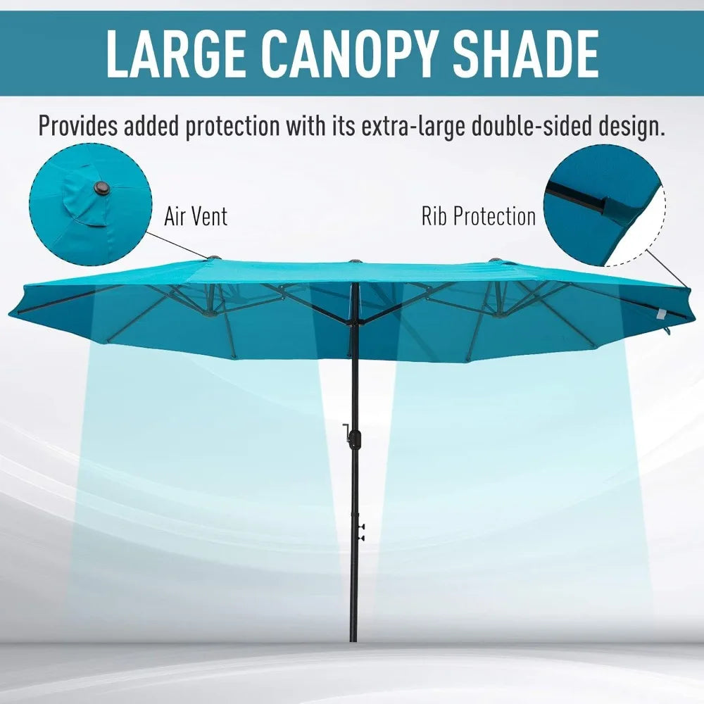 Double-Sided Patio Umbrella with Crank Handle for Outdoor Shade