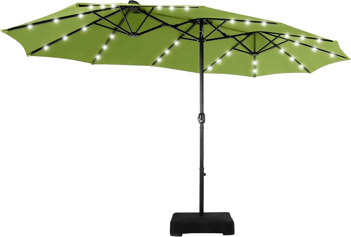 Double Sided Patio Umbrella with Solar Lights and Crank Handle