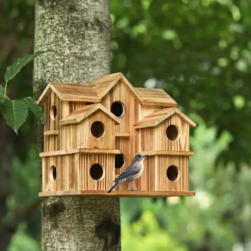 Large Wooden Bird House for 10 Families Outdoor Garden Decor