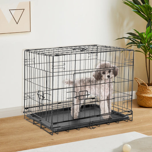 JHK Double Door Folding Dog Cage with Leak-Proof Tray