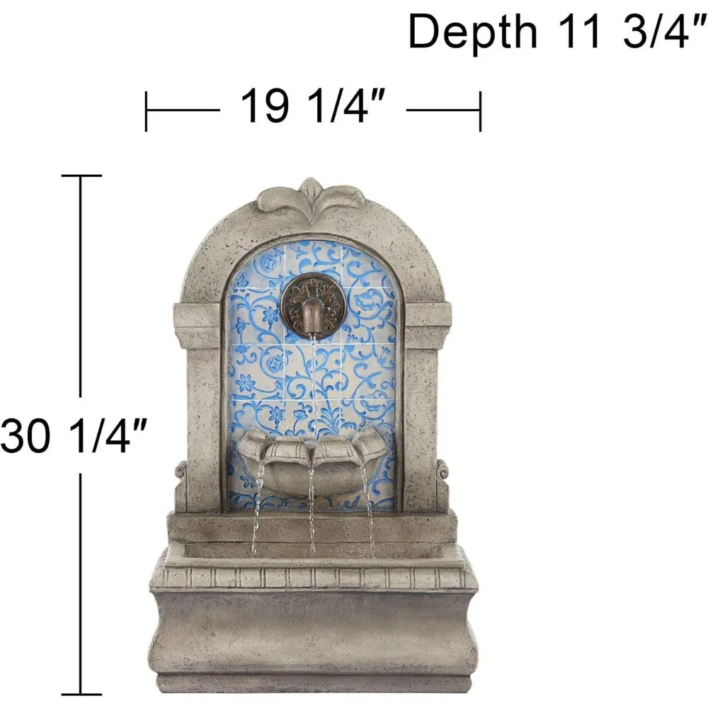 Modern Outdoor Stone Water Fountain with Classic Blue Mosaic