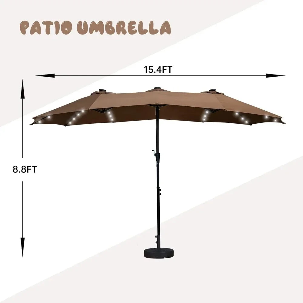 Double-Sided Patio Umbrella With Solar LED Lights