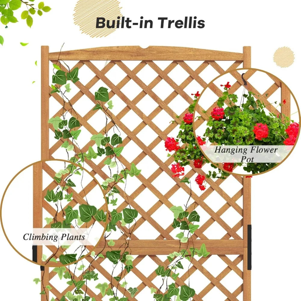 Raised Garden Bed Set with Trellis for Outdoor Planting