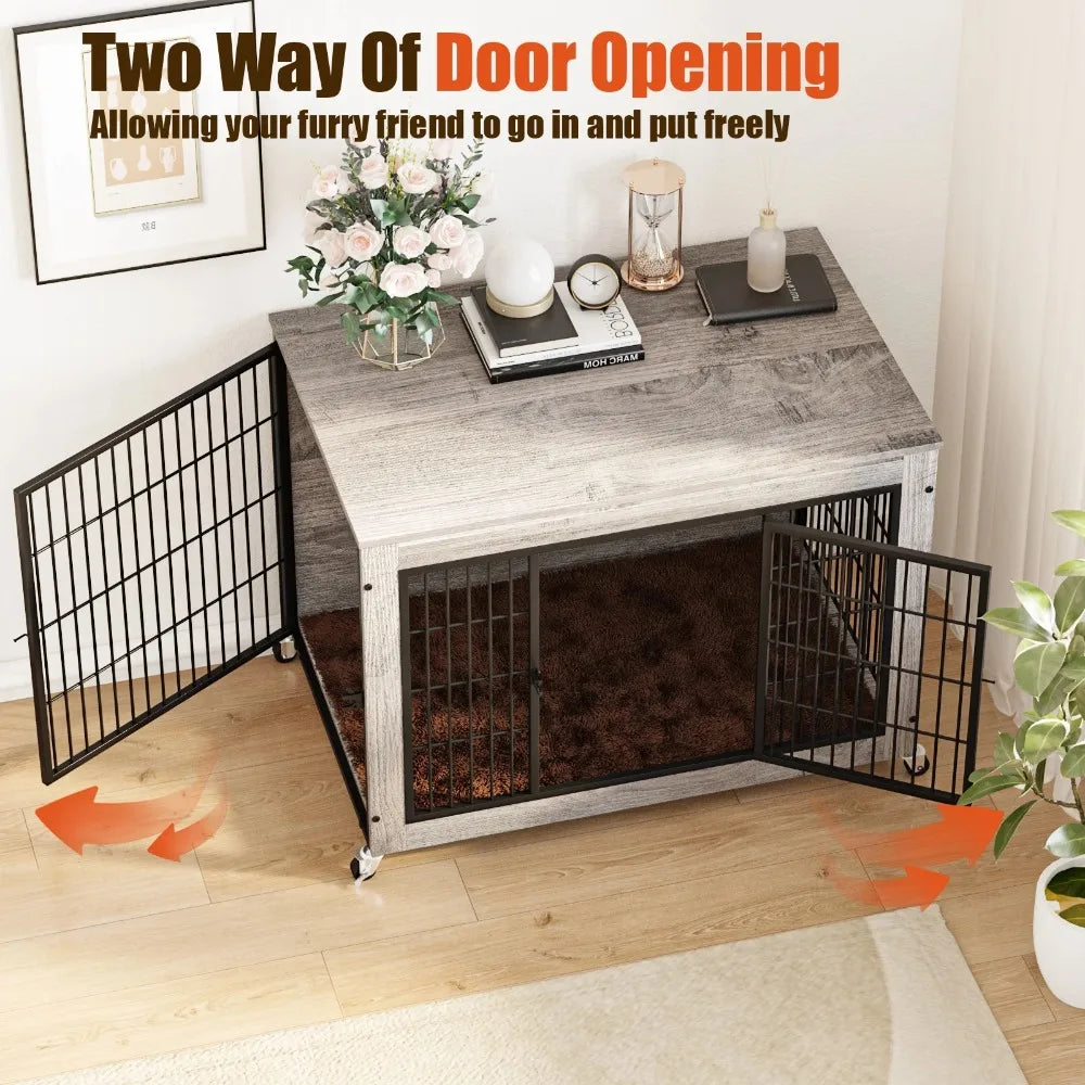 Elegant Wooden Dog Crate Furniture with Cushioned Comfort