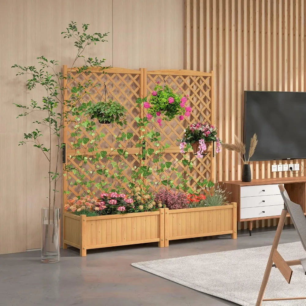 Raised Garden Bed Set with Trellis for Outdoor Planting