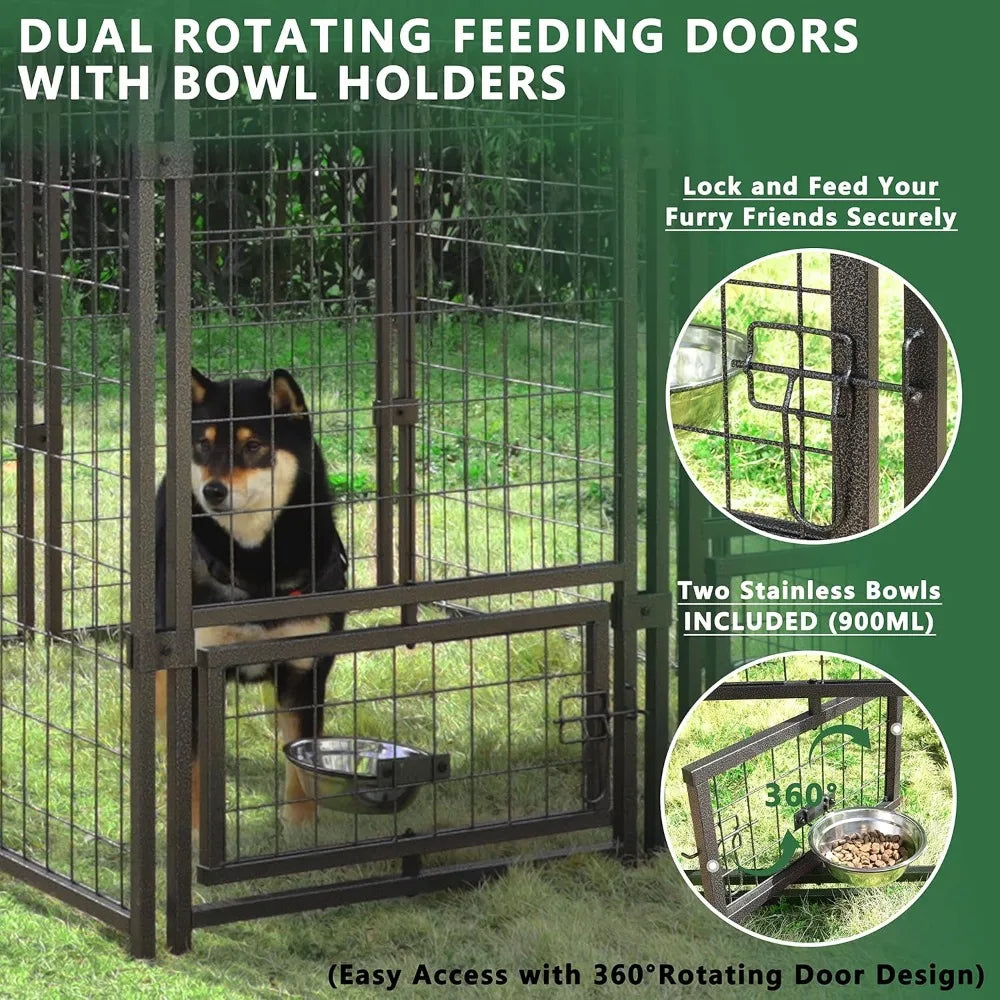 Heavy Duty Outdoor Dog Kennel with Rotating Feeding Door
