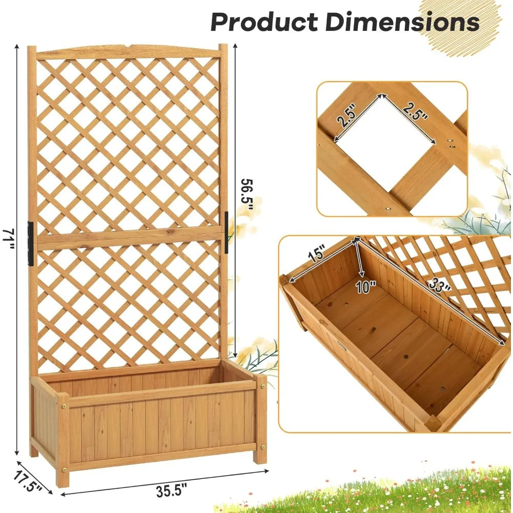 Raised Garden Bed Set with Trellis for Outdoor Planting