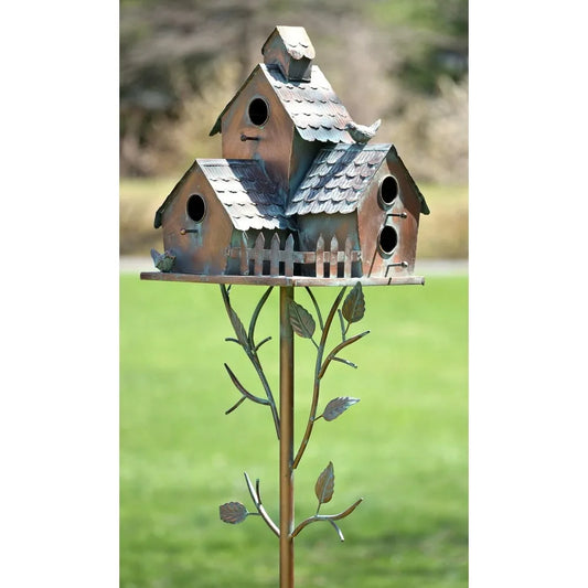 Copper Colored Multi-Birdhouse Stakes for Four Bird Families