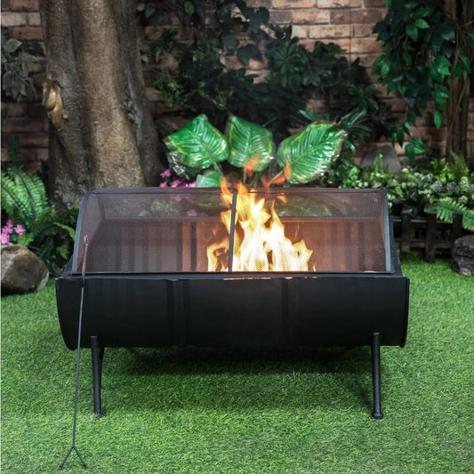 Large Oval Barrel Wood Burner Firepit for Outdoor Enjoyment