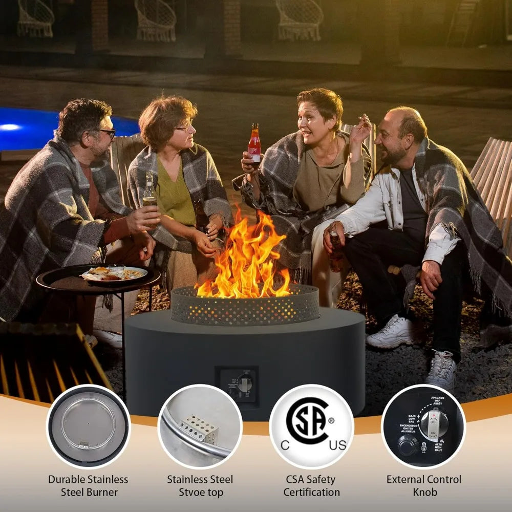 Outdoor Propane Gas Firepit with Wind Guard for Cozy Gatherings