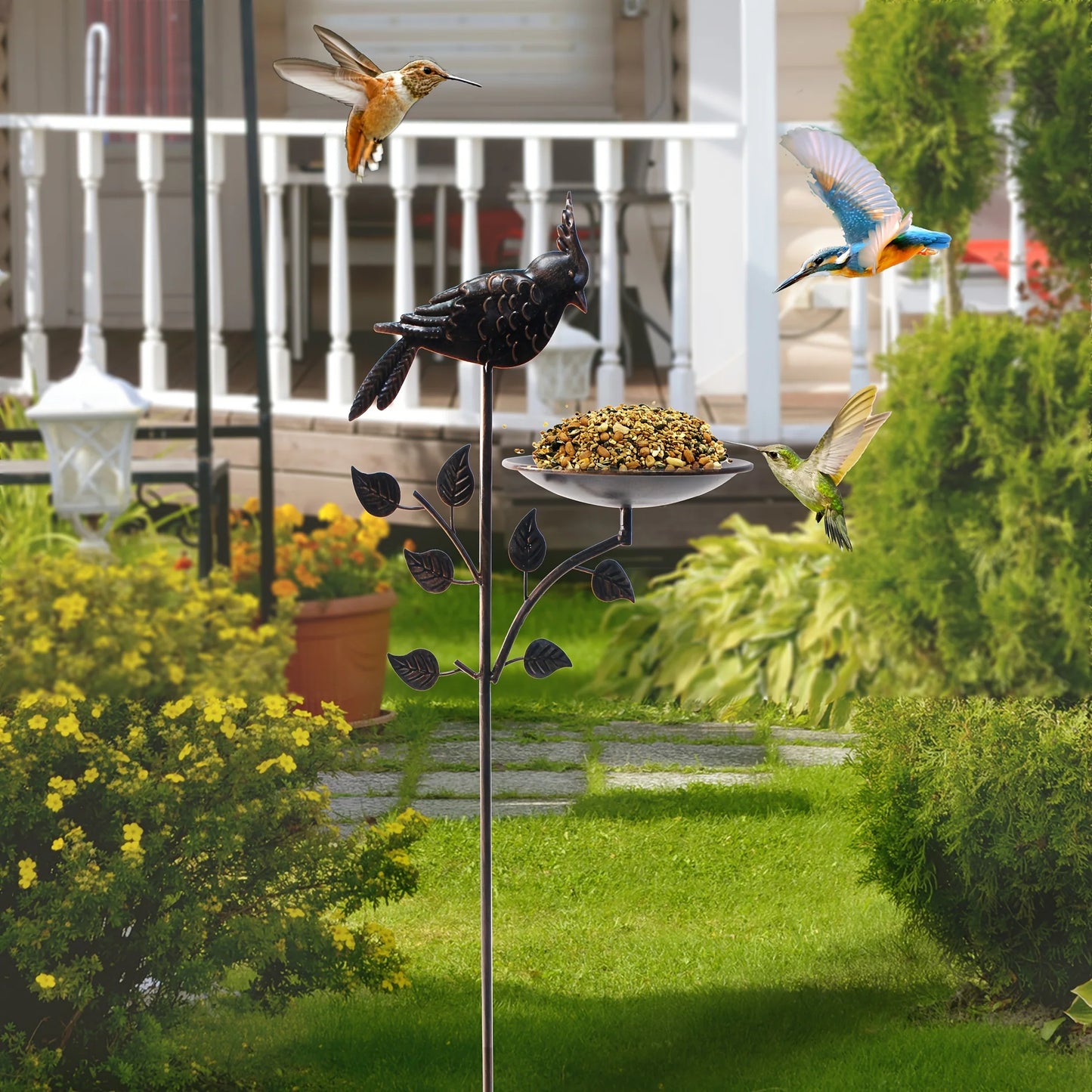 Metal Oriole Bird Feeder Stake for Outdoor Garden Wildlife