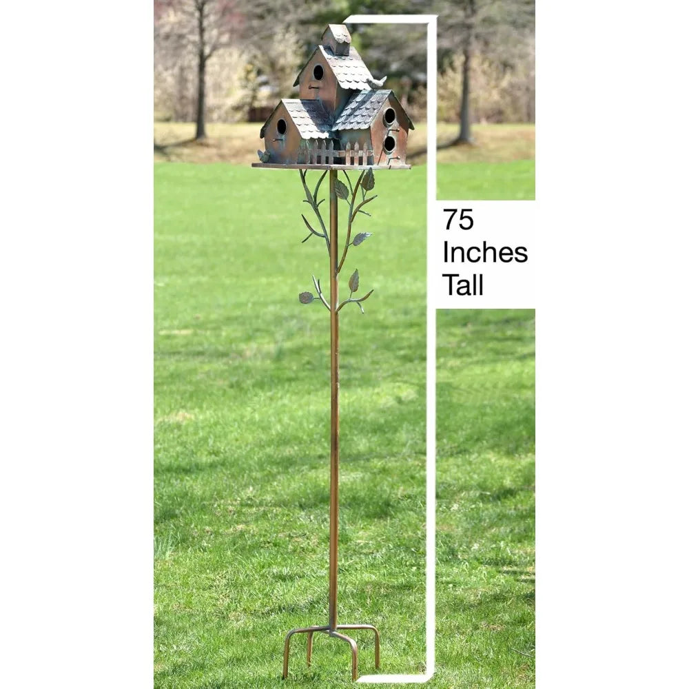 Copper Colored Multi-Birdhouse Stakes for Four Bird Families
