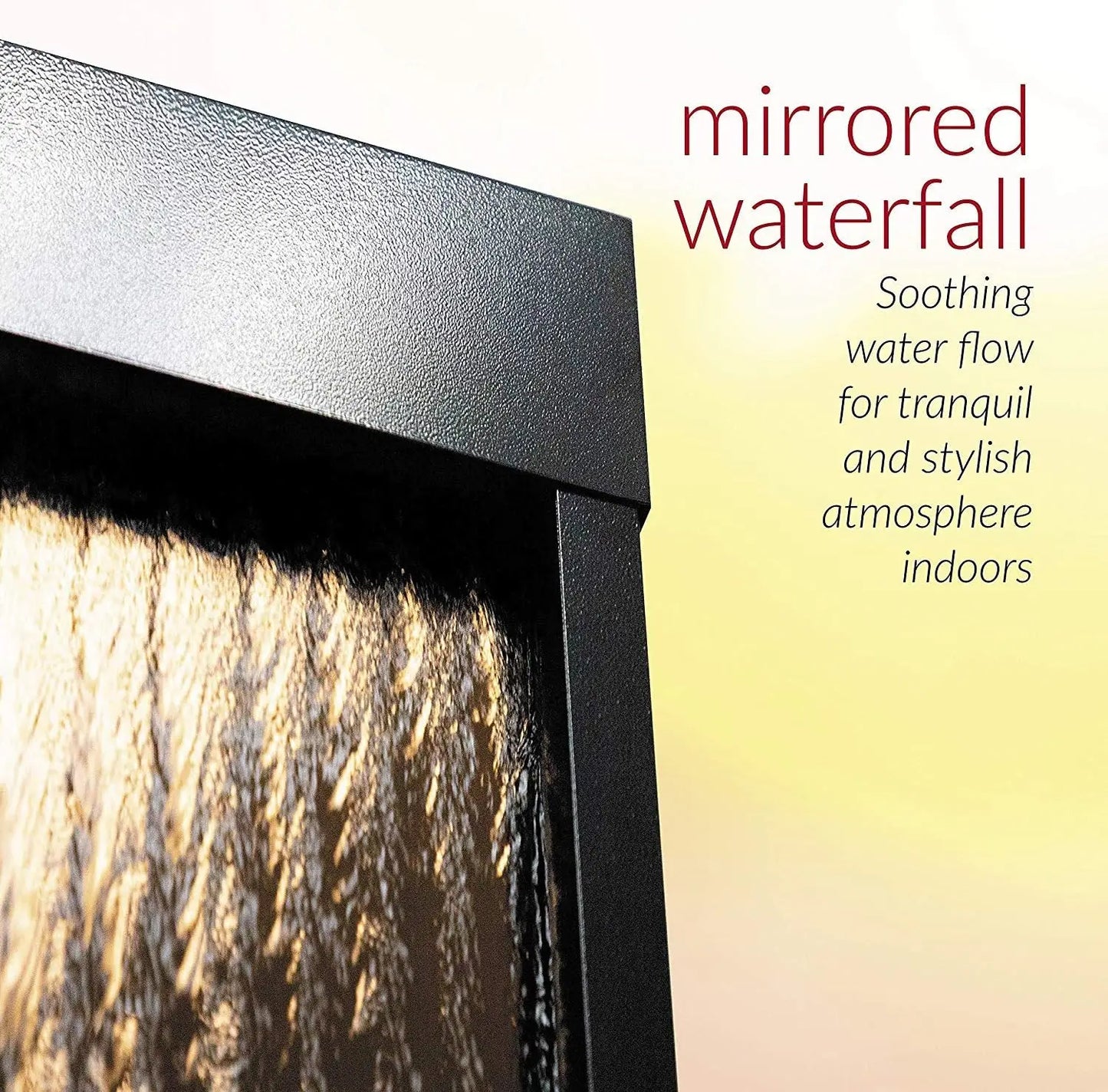 Mirror Waterfall Fountain with Stones and LED Light