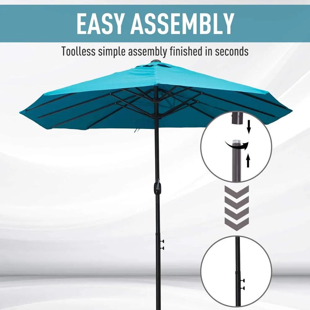 Double-Sided Patio Umbrella with Crank Handle for Outdoor Shade