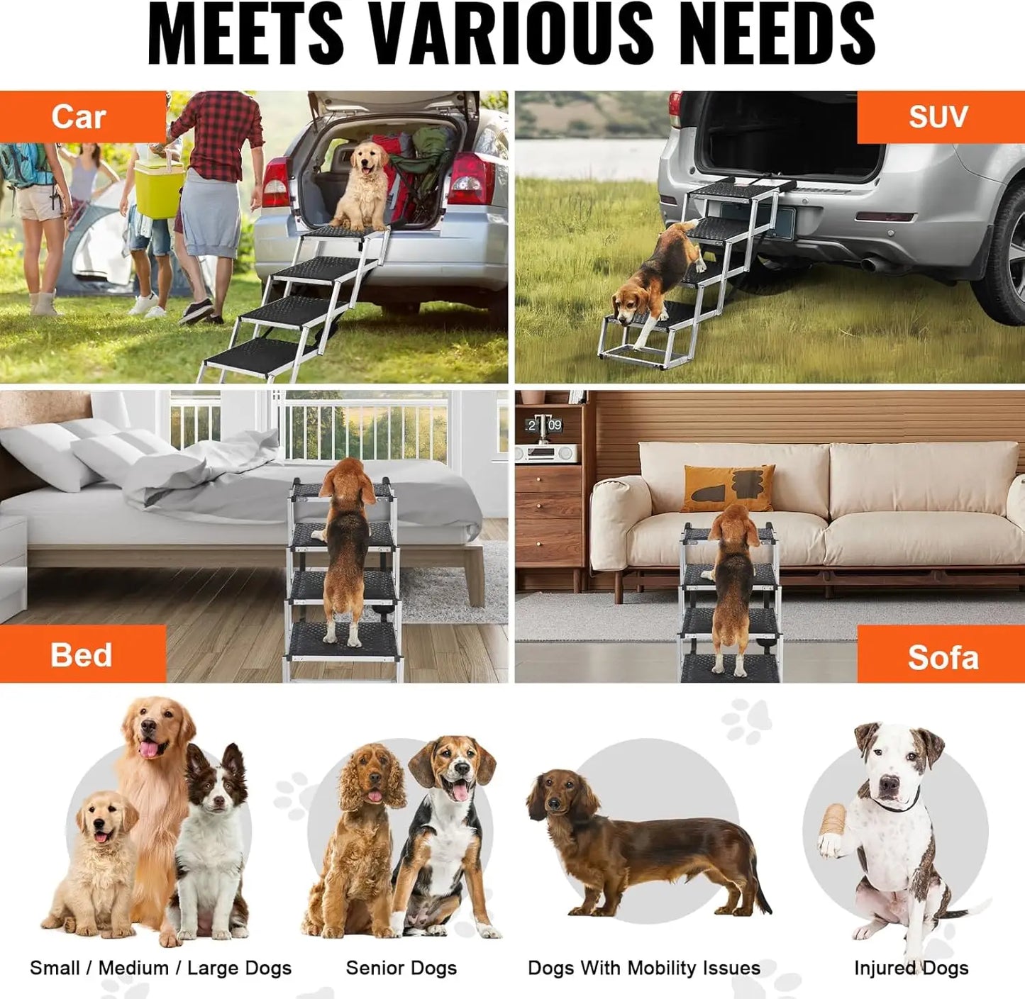 Folding Dog Car Steps with Nonslip Surface for Easy Access