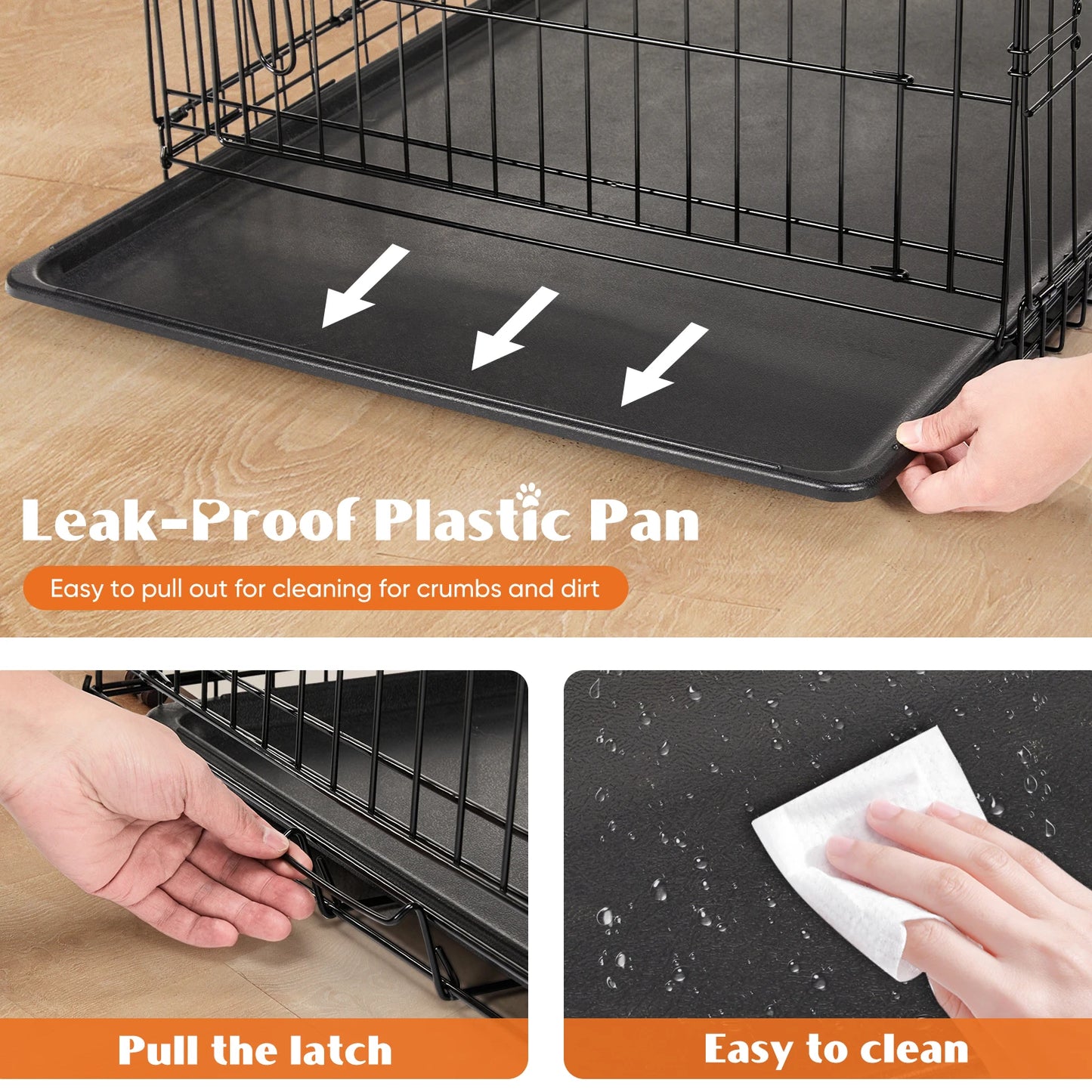 JHK Double Door Folding Dog Cage with Leak-Proof Tray
