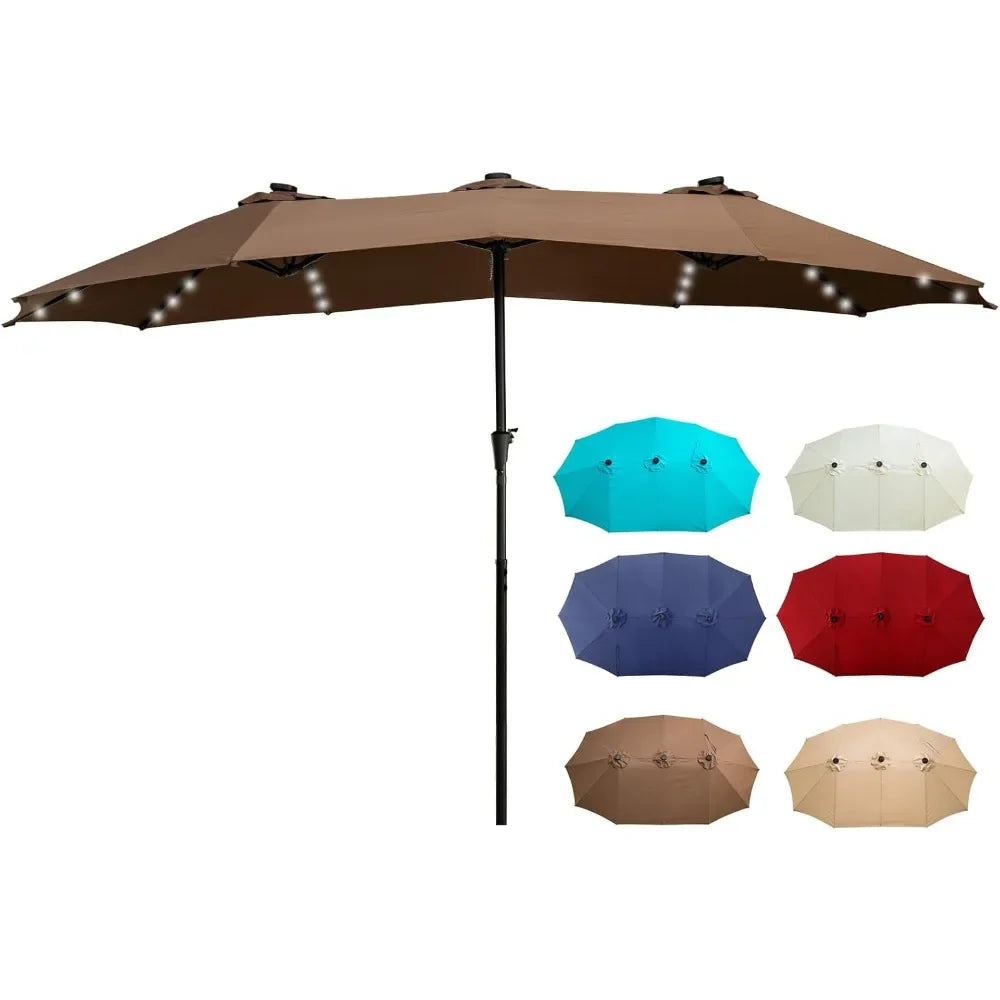 Double-Sided Patio Umbrella With Solar LED Lights