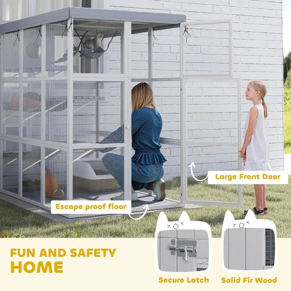 Luxury Outdoor Cat Enclosure with Hammock and Jump Platforms