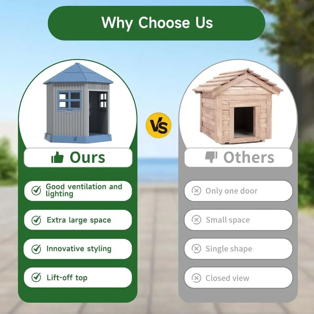 Durable Indoor Outdoor Dog House with Elevated Floor and Window