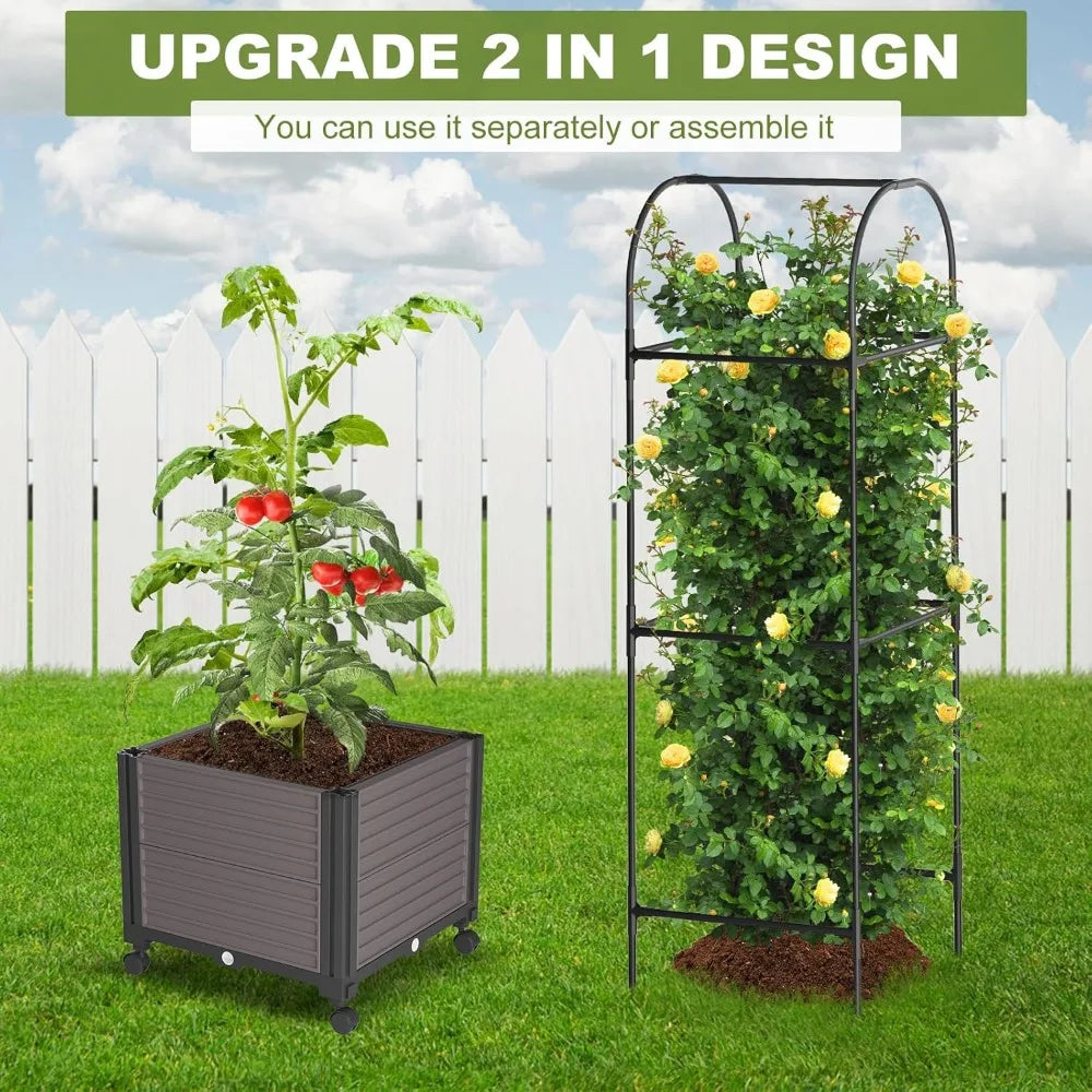 Raised Garden Bed Planter Box with Trellis for Climbing Plants