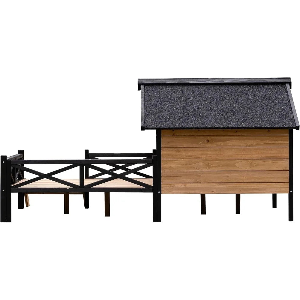 Outdoor Wooden Dog Kennel with Porch and Window Cabin Style