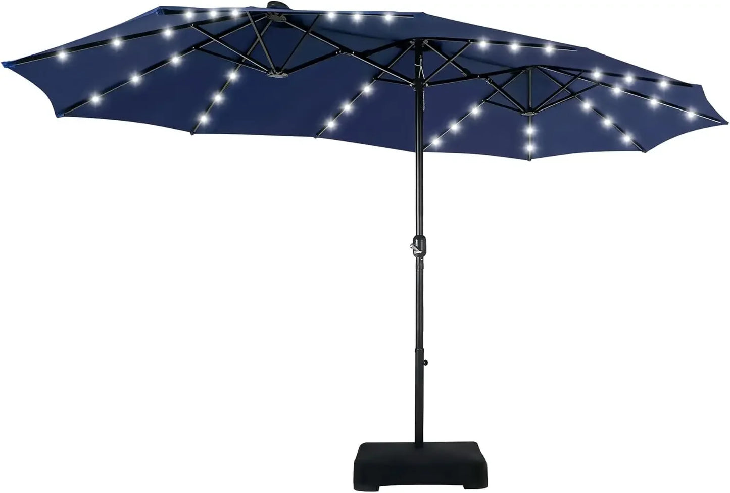 Double Sided Patio Umbrella with Solar Lights and Crank Handle