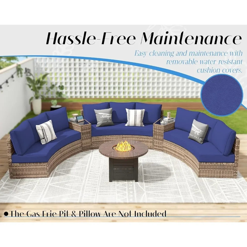 Modern Outdoor 3 Piece Half-Moon Sectional Sofa Set