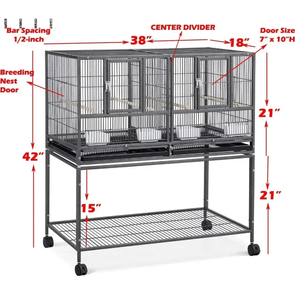 Deluxe Double Rolling Cage for Breeder Birds with Nest Door