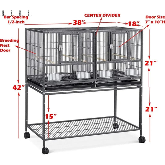 Deluxe Double Rolling Cage for Breeder Birds with Nest Door