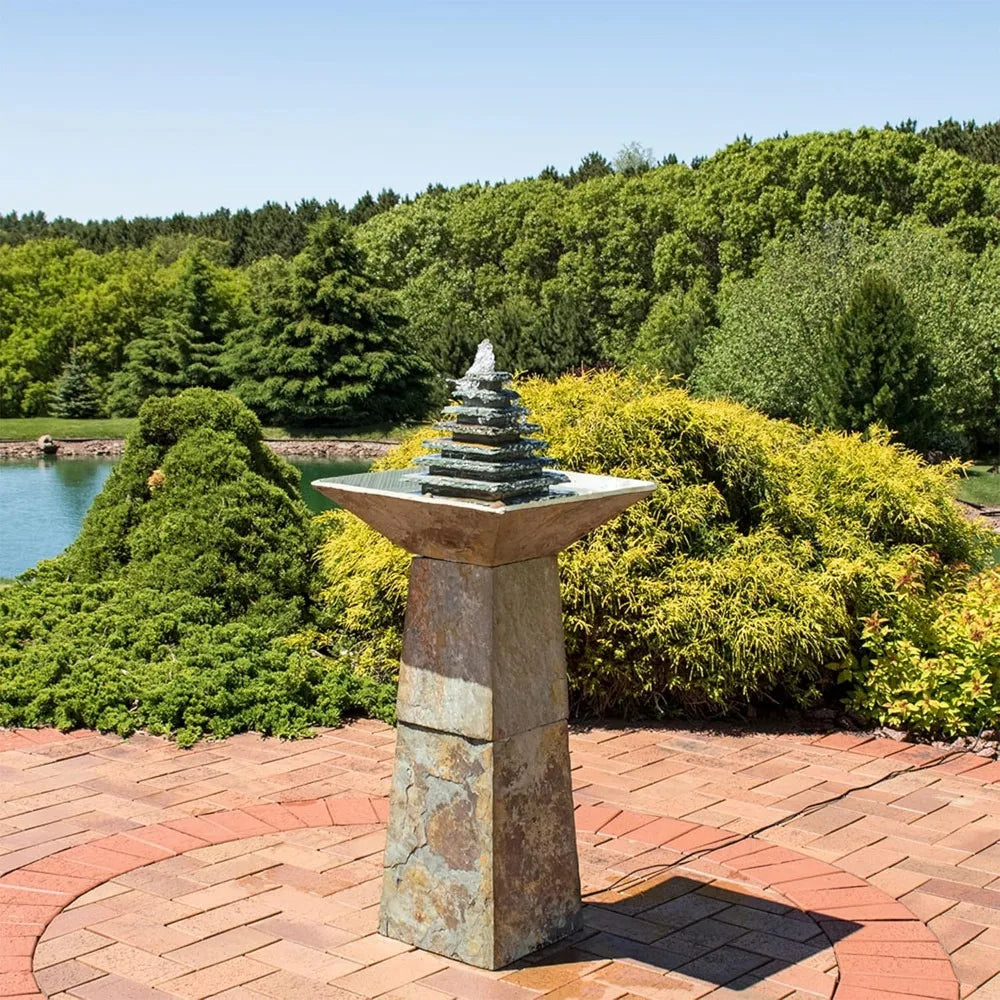 Layered Pyramid Outdoor Water Fountain with LED Lights