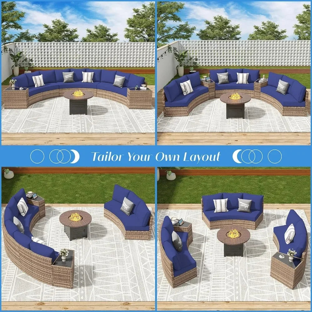 Modern Outdoor 3 Piece Half-Moon Sectional Sofa Set