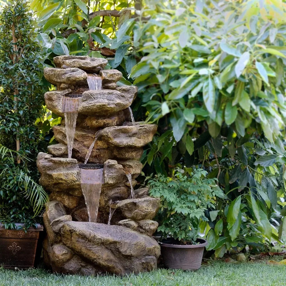 Outdoor Six-Story Fountain with LED Lights for Gardens