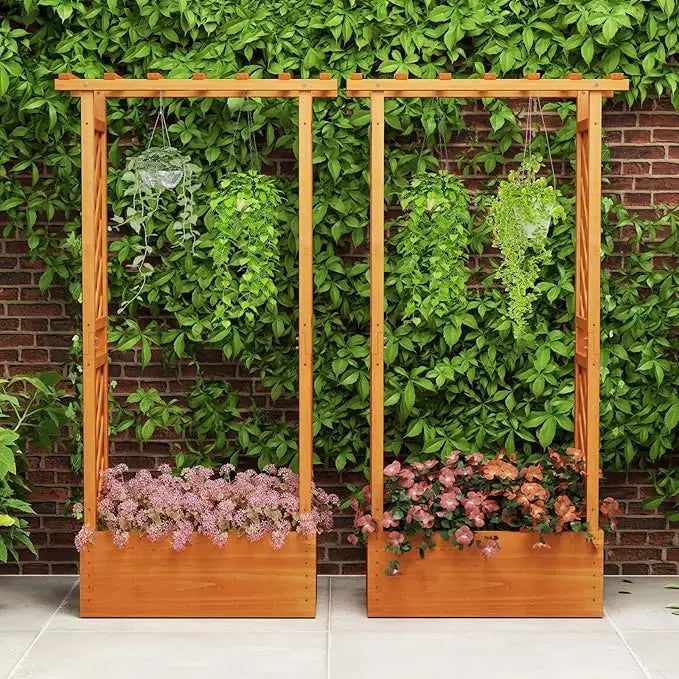 Elevated Raised Garden Bed with Trellis and Drainage Features