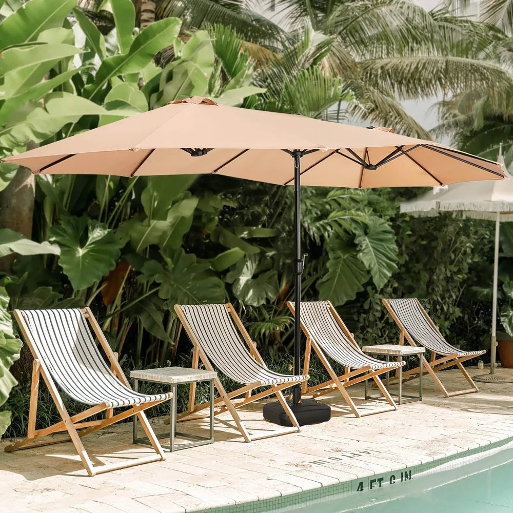 Double-Sided Outdoor Umbrella with Tilt and Crank For Comfort