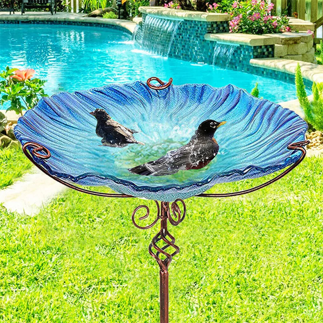 Elegant Glass Bird Bath for Yard Garden Decoration