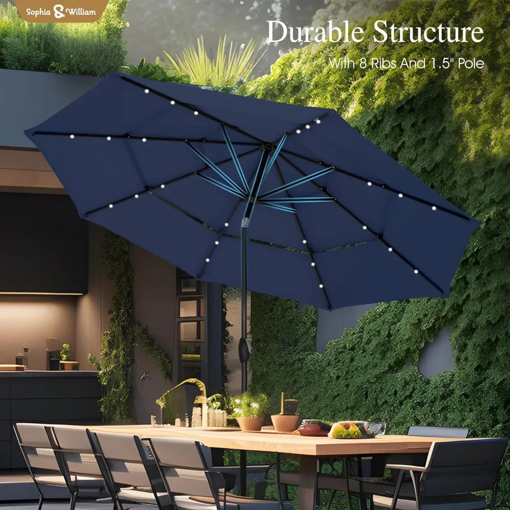 Three-Tier Ventilated Patio Umbrella with Adjustable Tilt and Lights