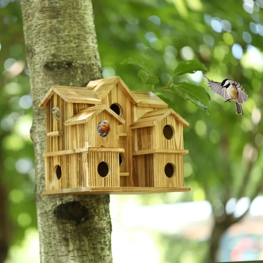 Large Wooden Bird House for 10 Families Outdoor Garden Decor