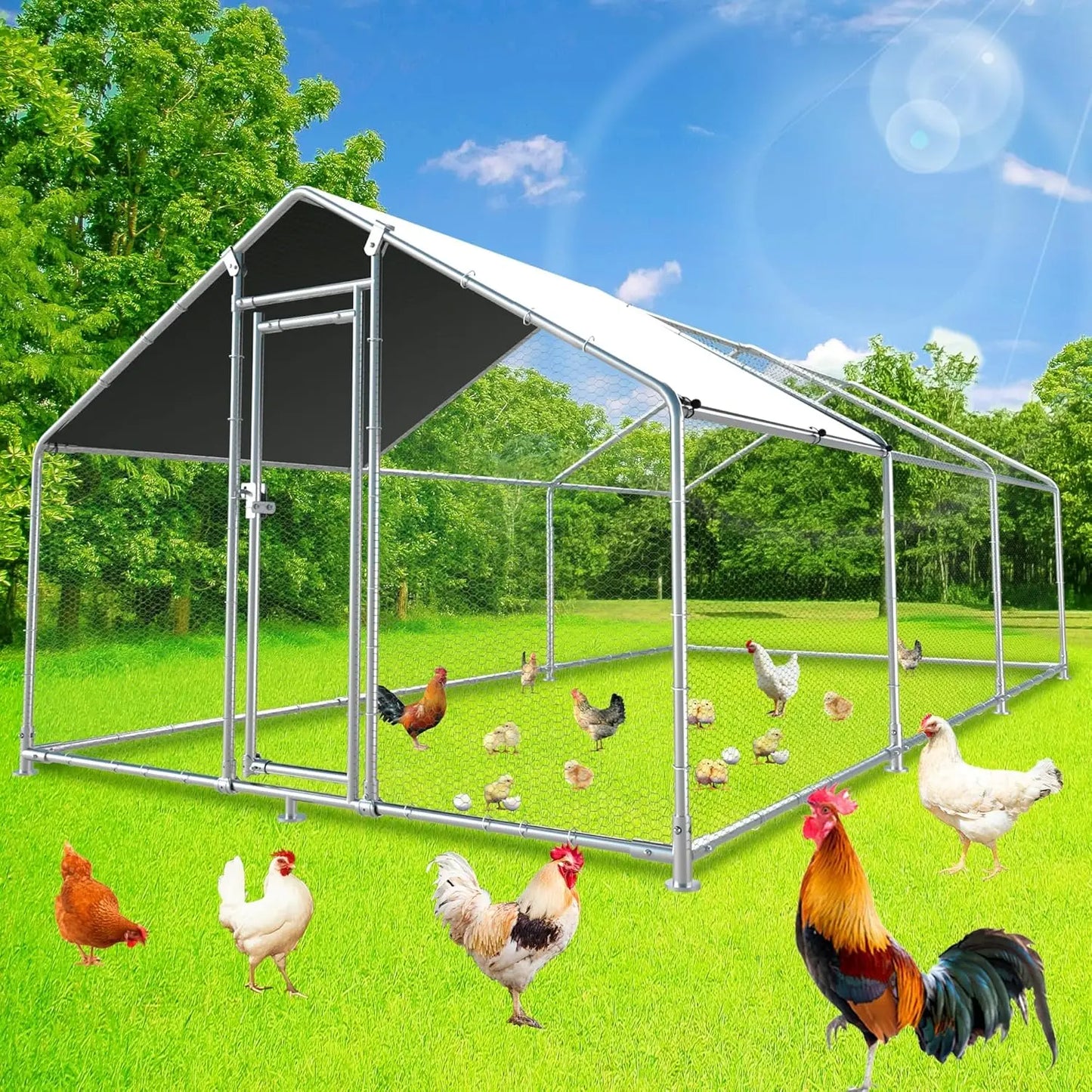 Durable Metal Chicken Coop with Run for Happy Chickens