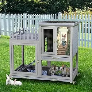 Durable Double Layer Rabbit Hutch with Wheels for Indoor Use