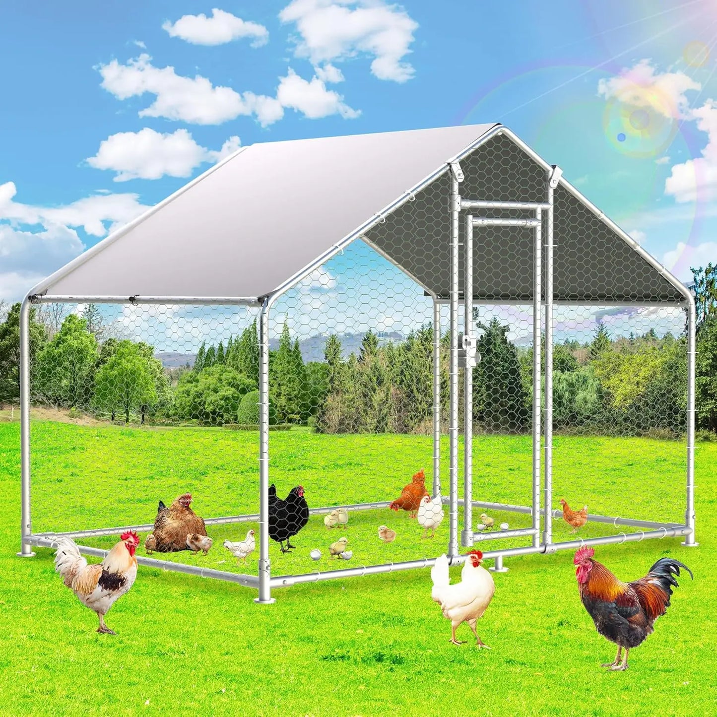 Durable Metal Chicken Coop with Run for Happy Chickens
