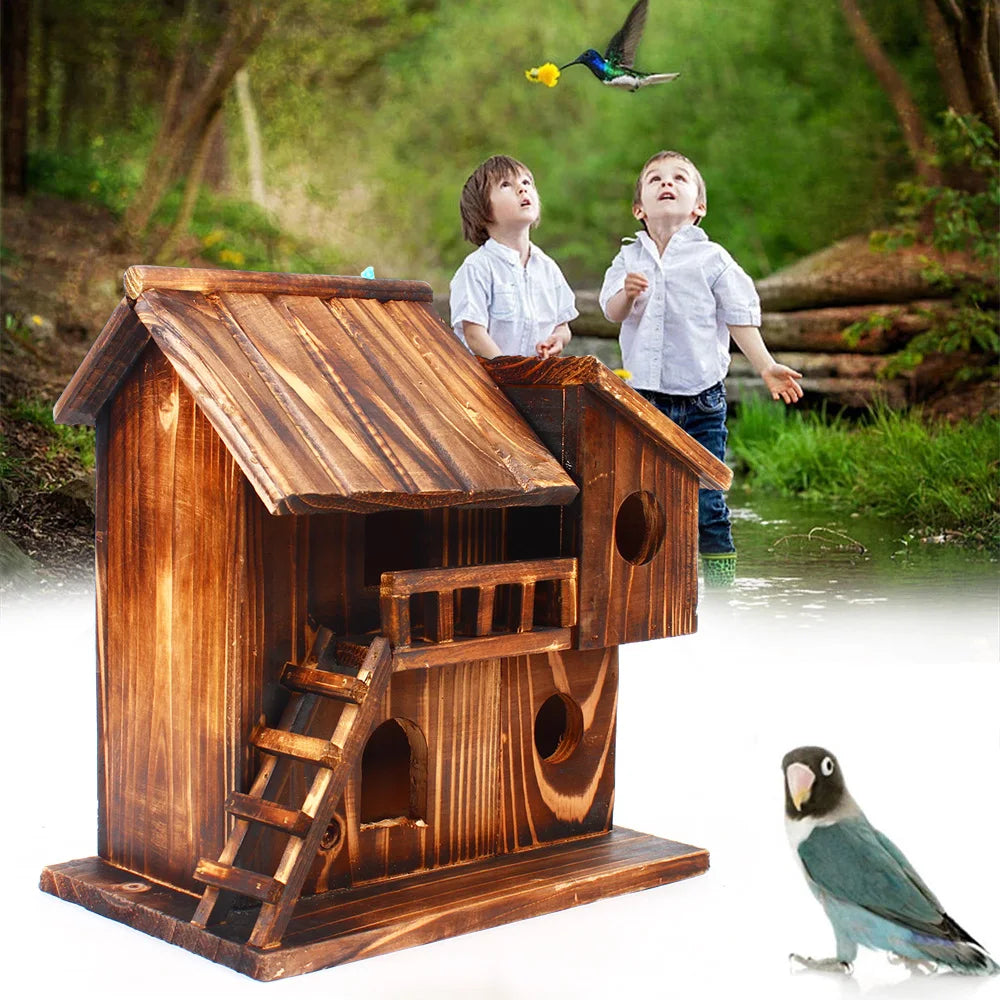 Wooden Hanging Cage House Toy for Pet Birds and Squirrels