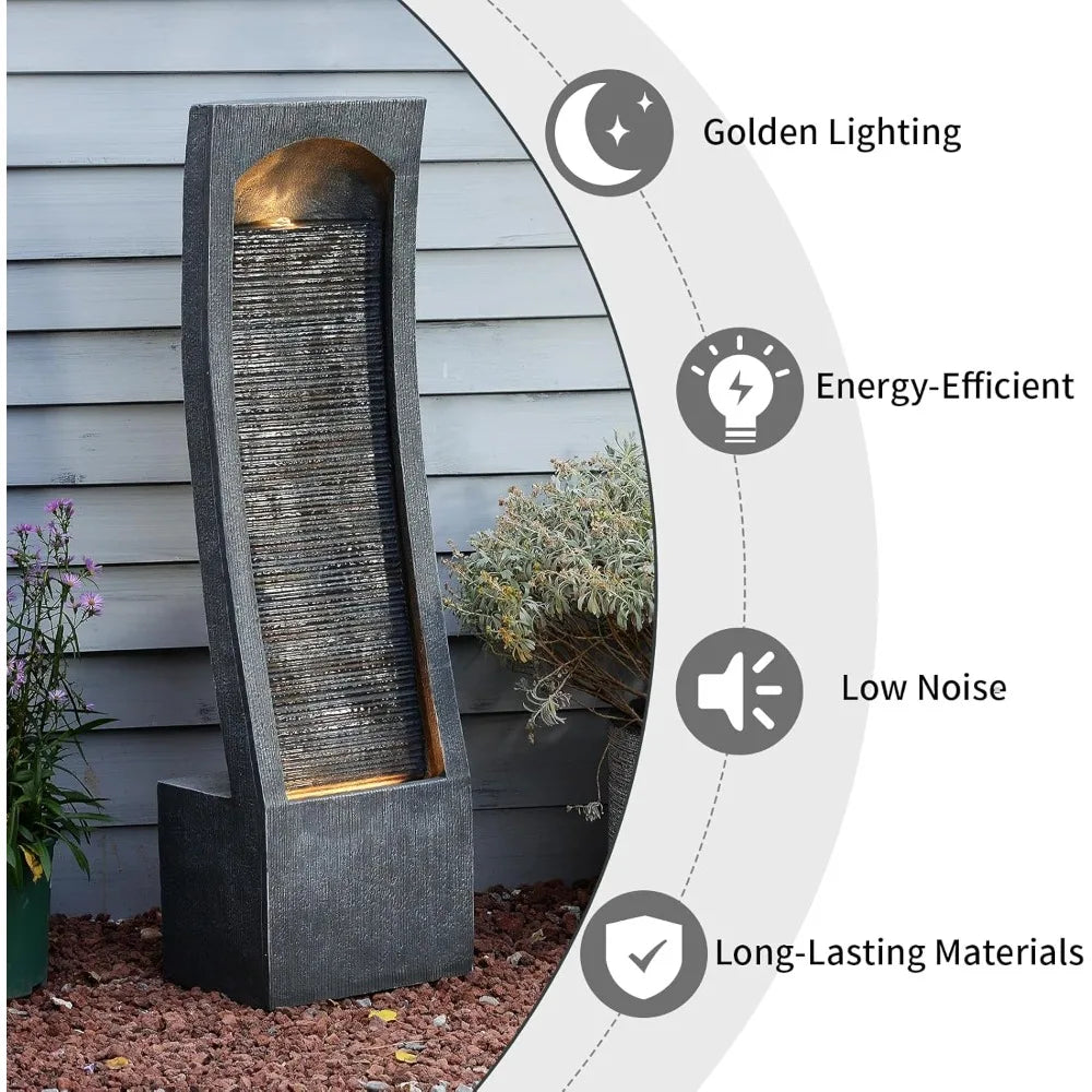 Modern Indoor Water Fountain with LED Lighting and Curved Design