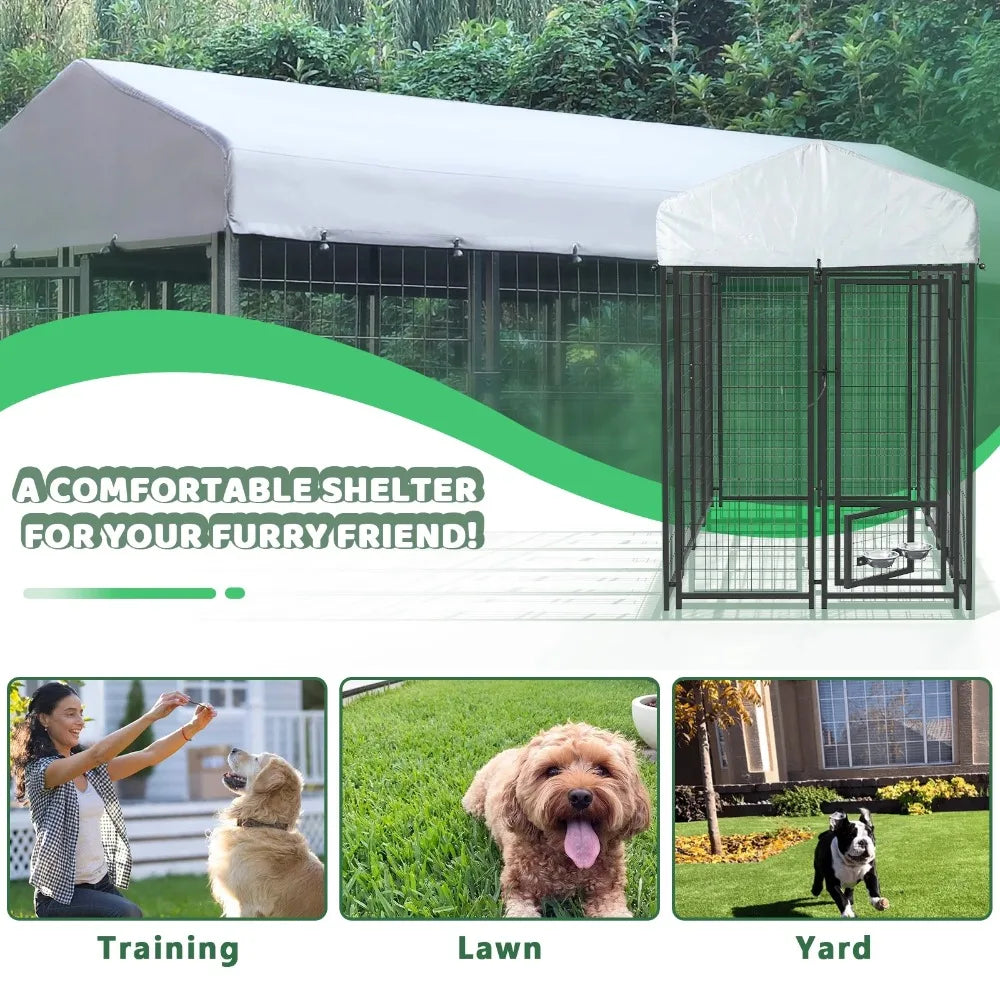 Heavy Duty Large Dog Kennel with Protective Roof and Secure Lock